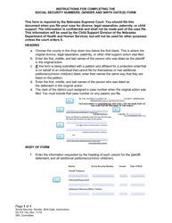 Document preview: Instructions for Form DC6:5.12 Social Security Numbers, Gender, and Birth Date(S) - Nebraska