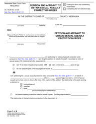 Form DC19:29 &quot;Petition and Affidavit to Obtain Sexual Assault Protection Order&quot; - Nebraska