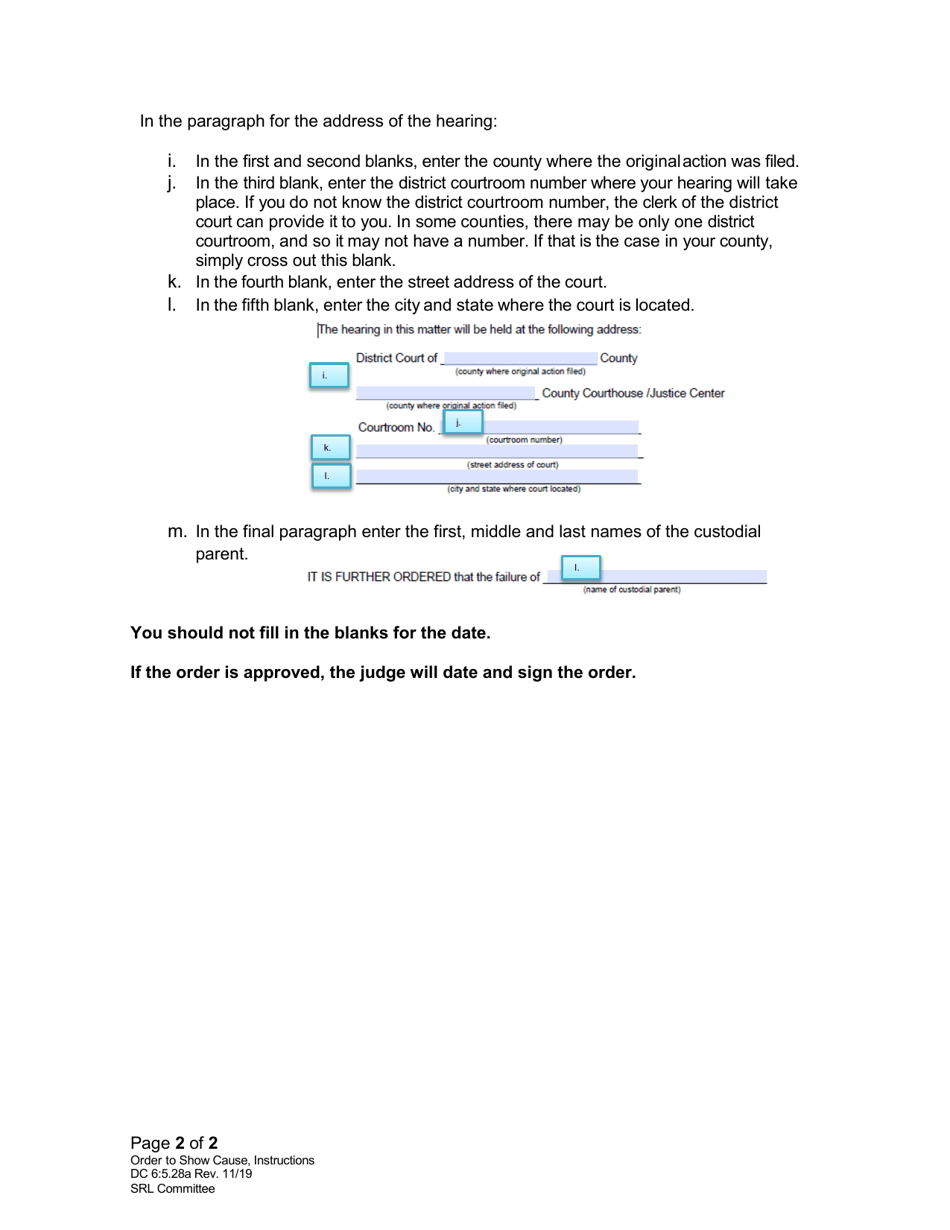 Instructions for Form DC6:5.28 Order to Show Cause (Visitation) - Nebraska, Page 2