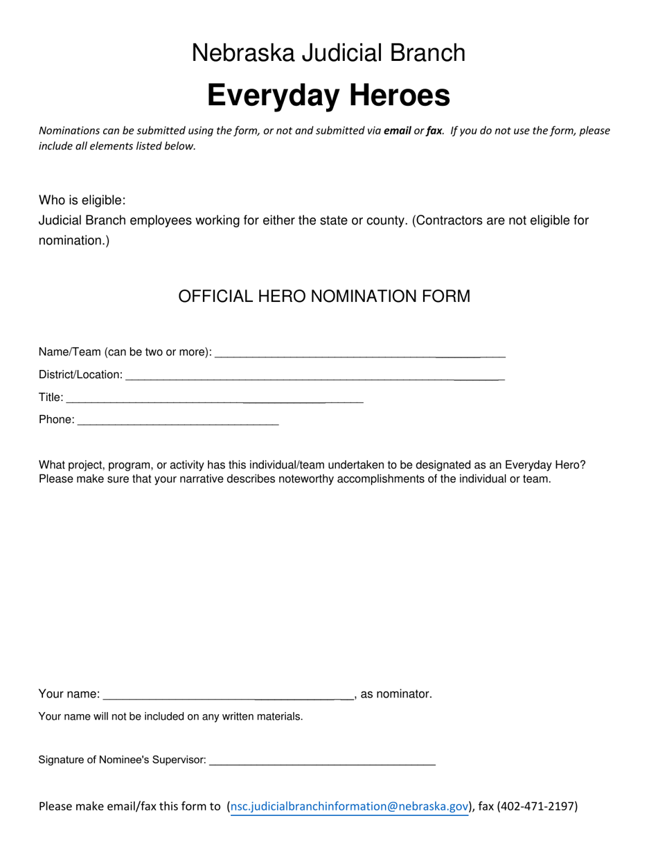 Official Hero Nomination Form - Nebraska, Page 1