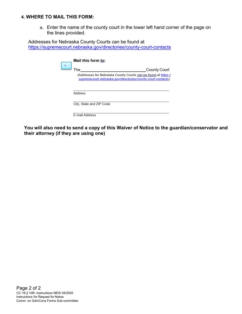 Instructions for Form CC16:2.10R Request for Notice - Nebraska, Page 2