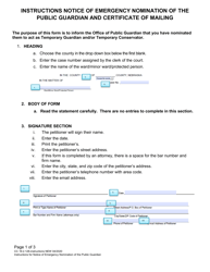 Instructions for Form CC16:2.128 Notice of Emergency Nomination of the Public Guardian and Certificate of Mailing - Nebraska