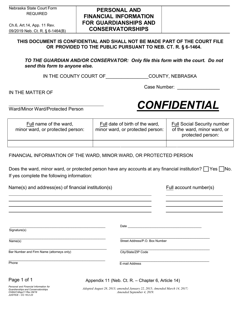 Form CH6ART14APP11 Appendix 11 Personal and Financial Information for Guardianships and Conservatorships - Nebraska, Page 1