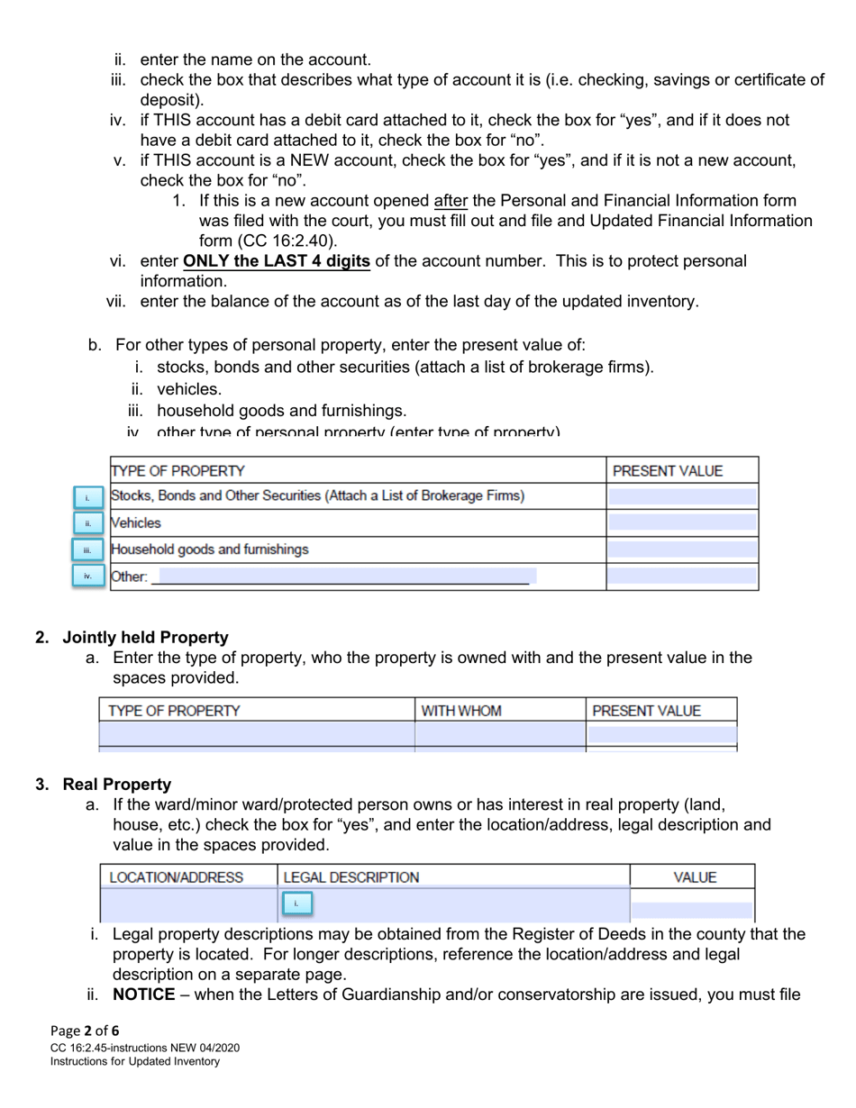 Instructions for Form CC16:2.45 Updated Inventory - Nebraska, Page 2