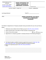 Document preview: Form CC16:2.118 Order Appointing the Public Guardian as Temporary Guardian - Nebraska
