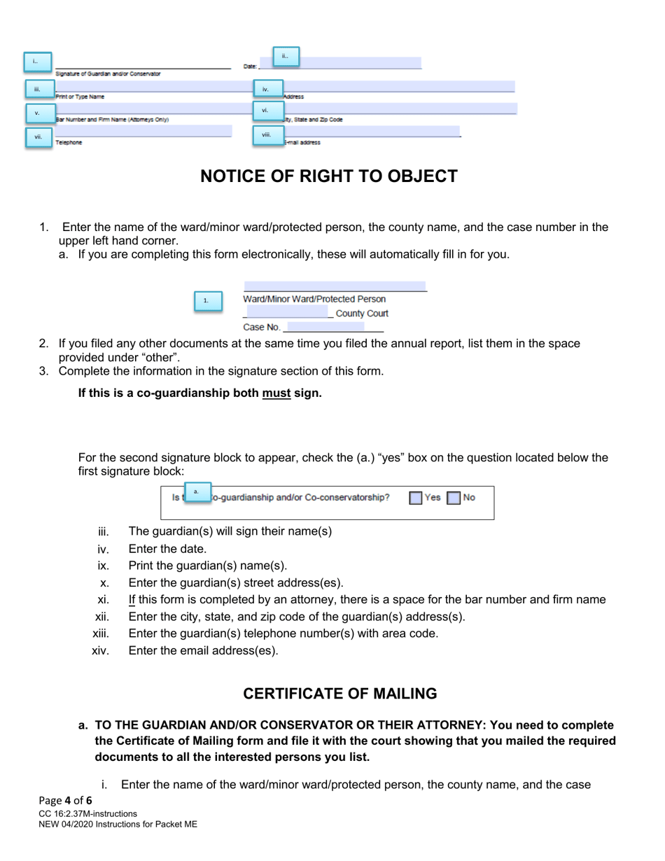 Instructions for Form CC16:2.37M Packet Me - Guardianship for a Minor With No Control Over the Estate of the Minor Ward Annual Report - Nebraska, Page 4