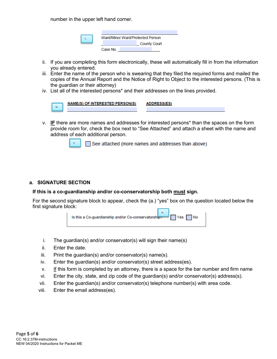 Instructions for Form CC16:2.37M Packet Me - Guardianship for a Minor With No Control Over the Estate of the Minor Ward Annual Report - Nebraska, Page 5