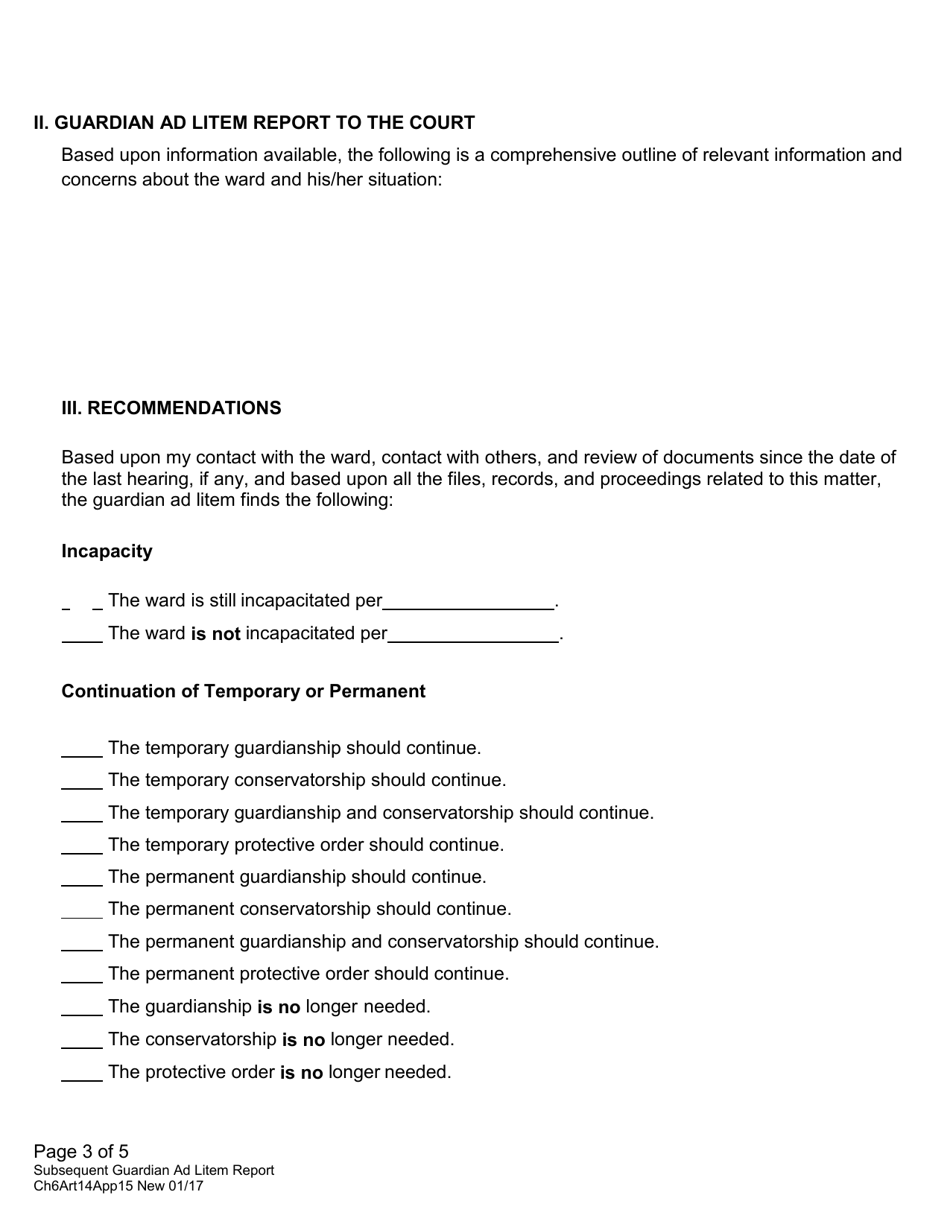 Form CH6ART14APP15 Subsequent Guardian Ad Litem Report in a Guardianship, Conservatorship, Protective, or Probate Proceeding - Nebraska, Page 3