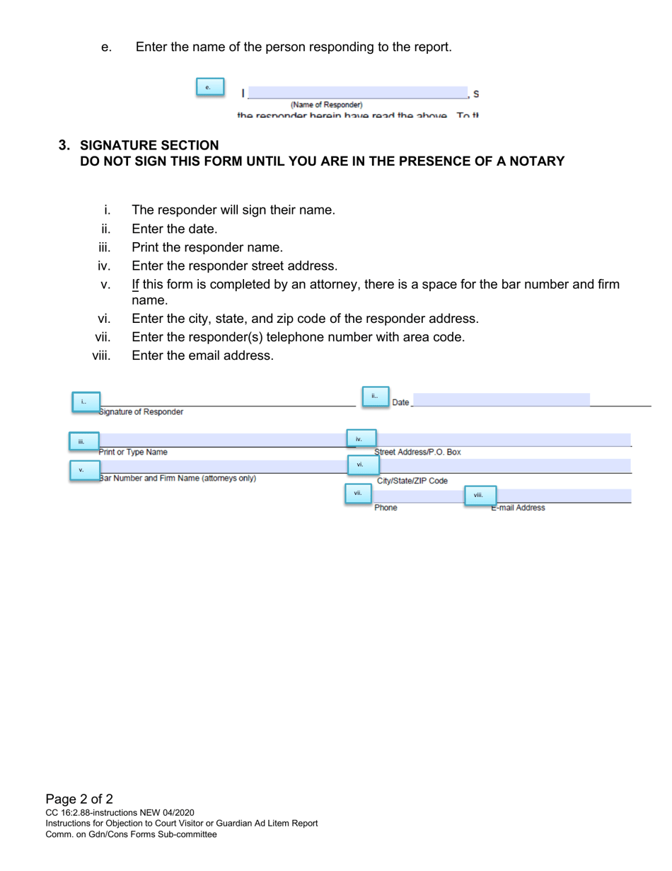 Instructions for Form CC16:2.88 Response to Court Visitor or Guardian Ad Litem Report - Nebraska, Page 2