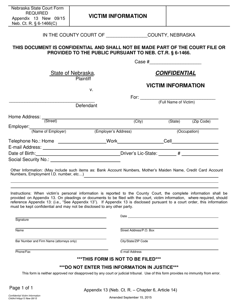 Form Ch6art14app13 Appendix 13 Download Fillable Pdf Or Fill Online Victim Information Nebraska 3528