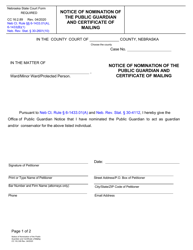 Document preview: Form CC16:2.89 Notice of Nomination of the Public Guardian and Certificate of Mailing - Nebraska