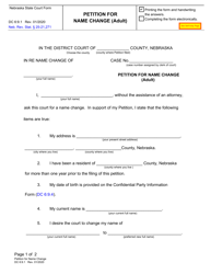 Form DC6:9.1 &quot;Petition for Name Change (Adult)&quot; - Nebraska