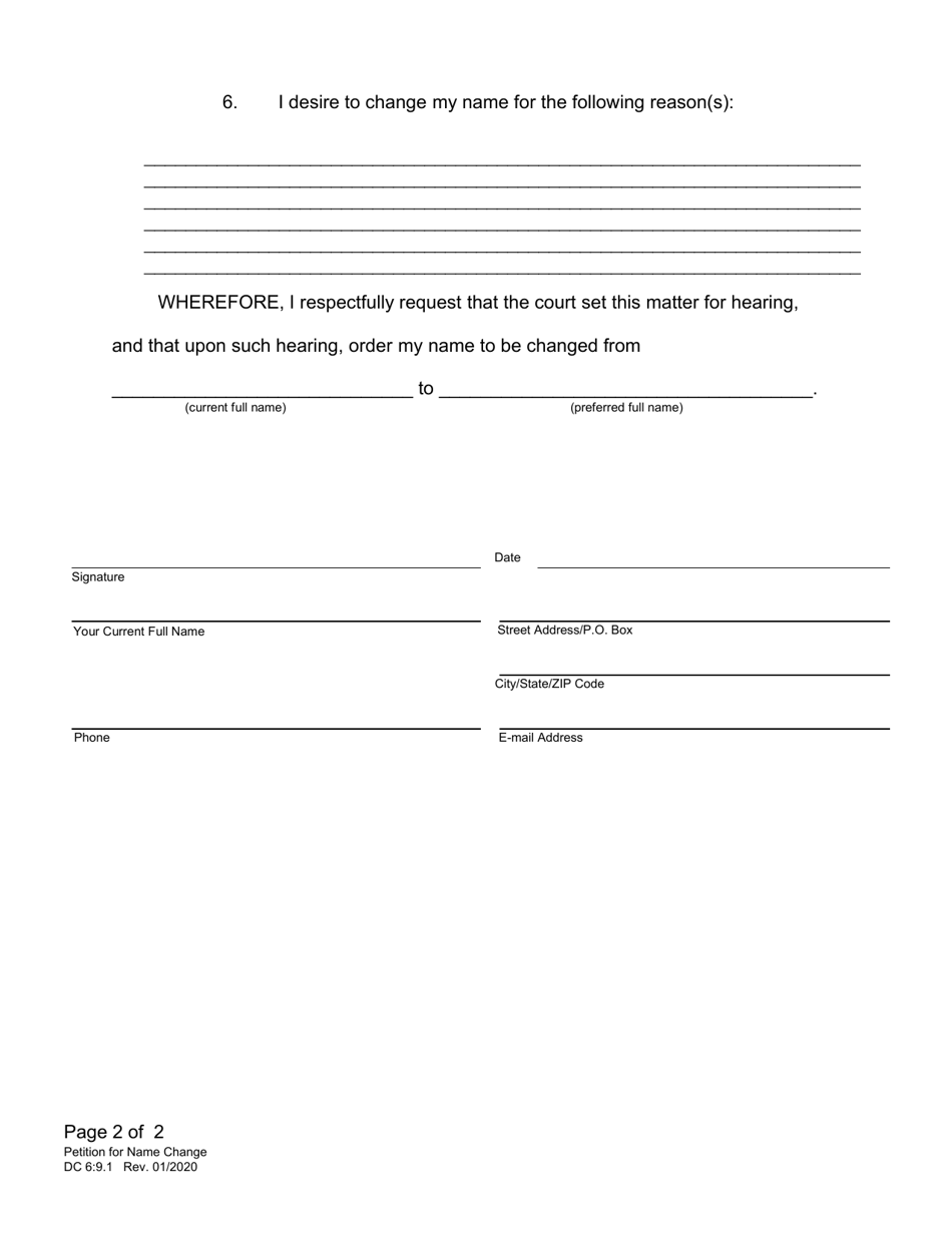 Form DC6:9.1 Petition for Name Change (Adult) - Nebraska, Page 2