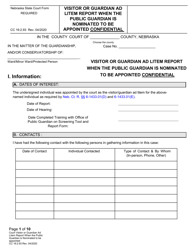Document preview: Form CC16:2.93 Visitor or Guardian Ad Litem Report When the Public Guardian Is Nominated to Be Appointed Confidential - Nebraska