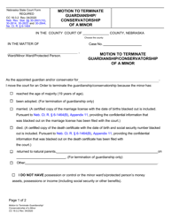 Form CC16:3.2 Motion to Terminate Guardianship/Conservatorship of a Minor - Nebraska