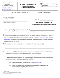 Document preview: Form CC16:3.20 Motion to Terminate Guardianship/Conservatorship - Nebraska