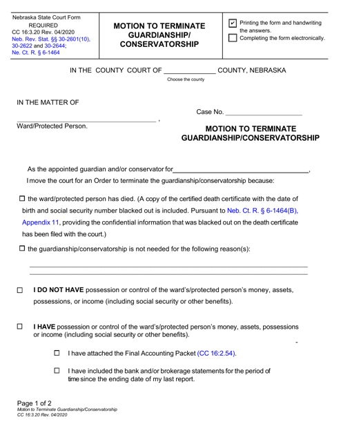 Form CC16:3.20  Printable Pdf