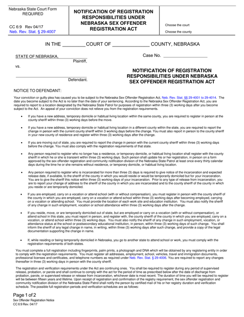 Form CC6:9  Printable Pdf