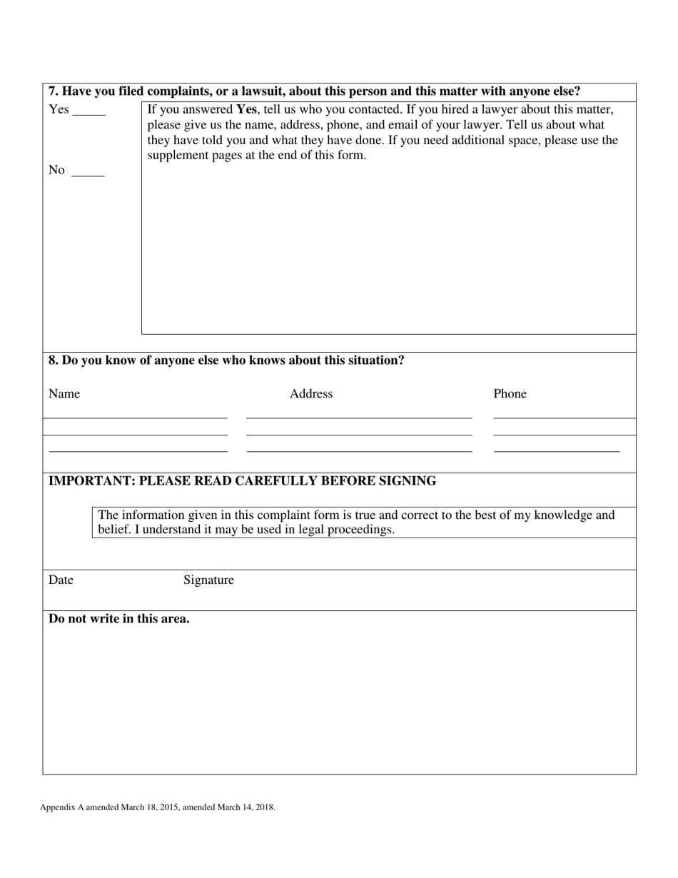 Appendix A Complaint Form - Nebraska, Page 3