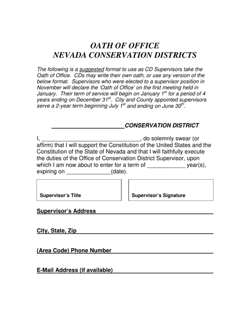 Oath of Office - Nevada Download Pdf