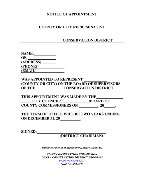 Notice of Appointment - Nevada Download Pdf