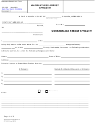Document preview: Form CC6:53 Warrantless Arrest Affidavit - Nebraska