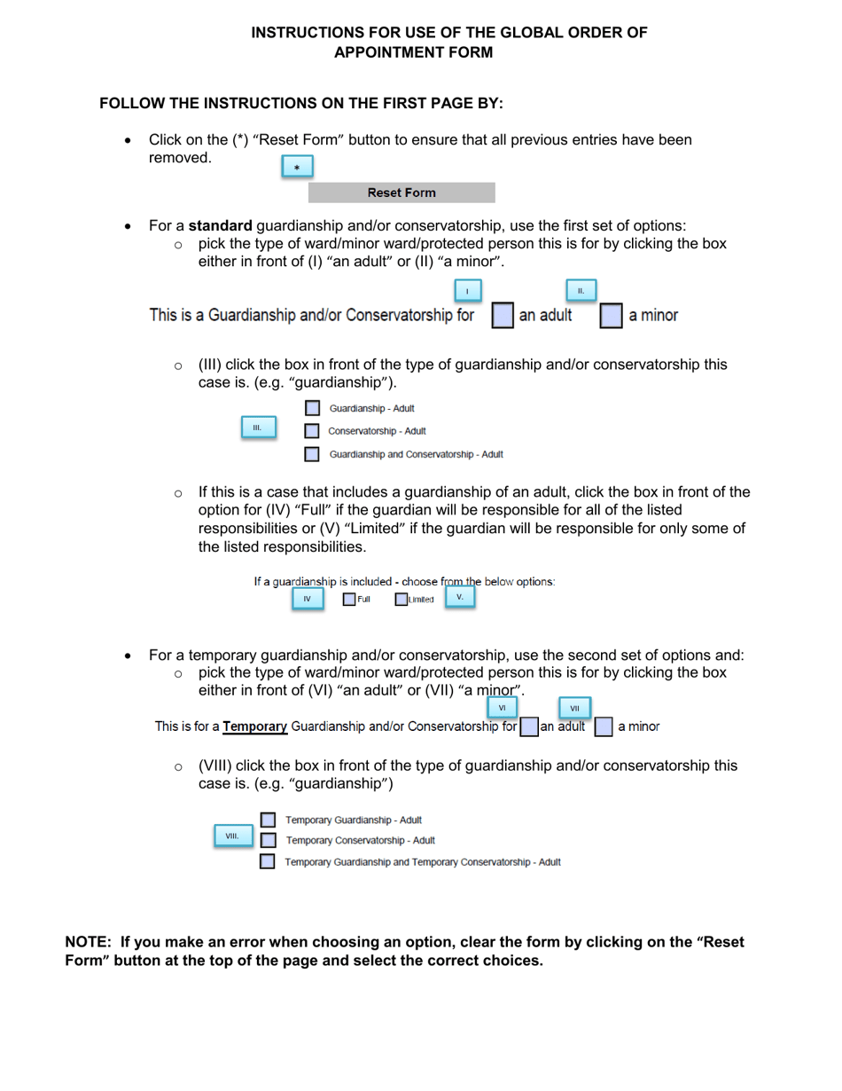 Instructions for Global Order of Appointment Form - Nebraska, Page 1