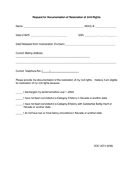 Form DOC2074 Request for Documentation of Restoration of Civil Rights - Nevada, Page 2