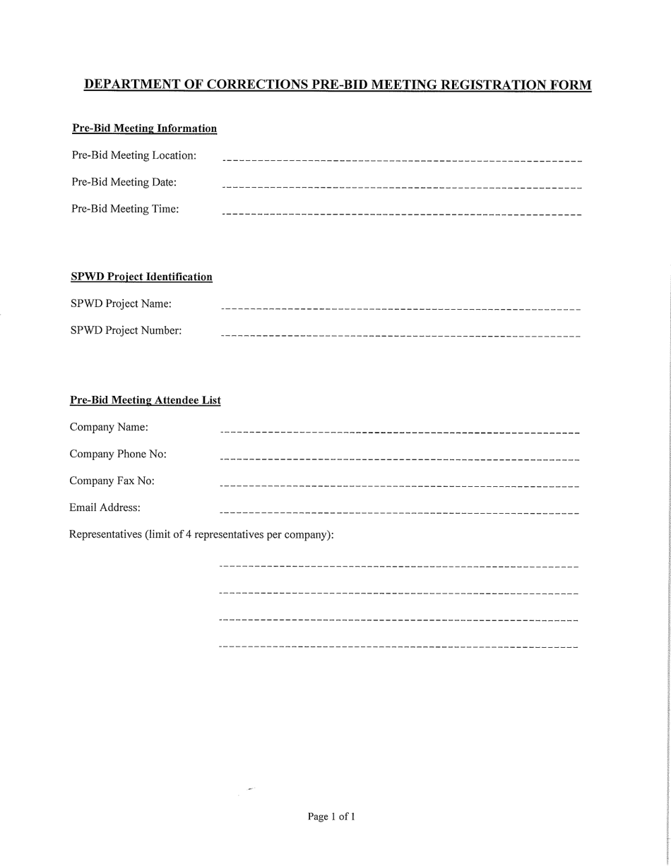 Pre-bid Meeting Registration Form - Nevada, Page 1