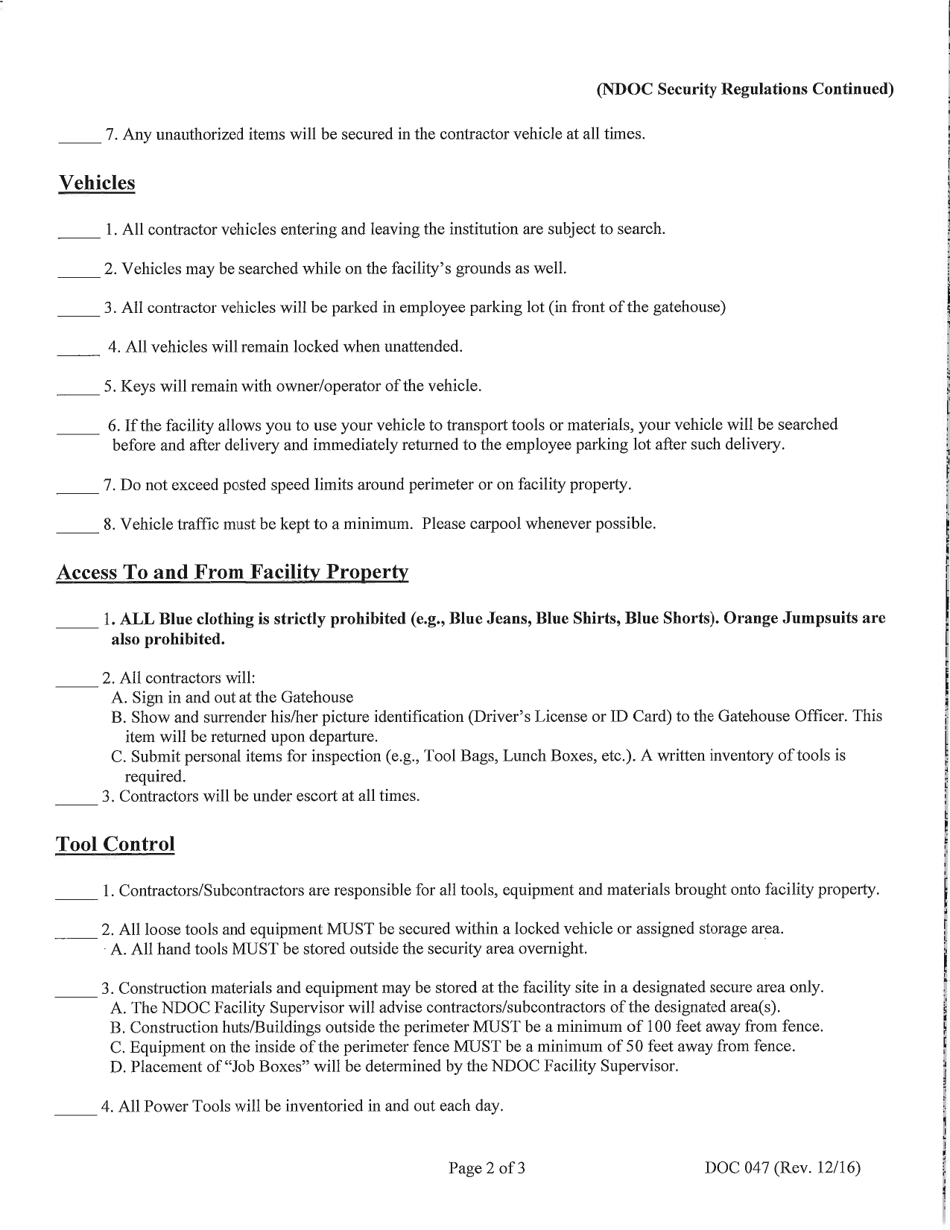 Form DOC047 Security Regulations Acknowledgement - Nevada, Page 2