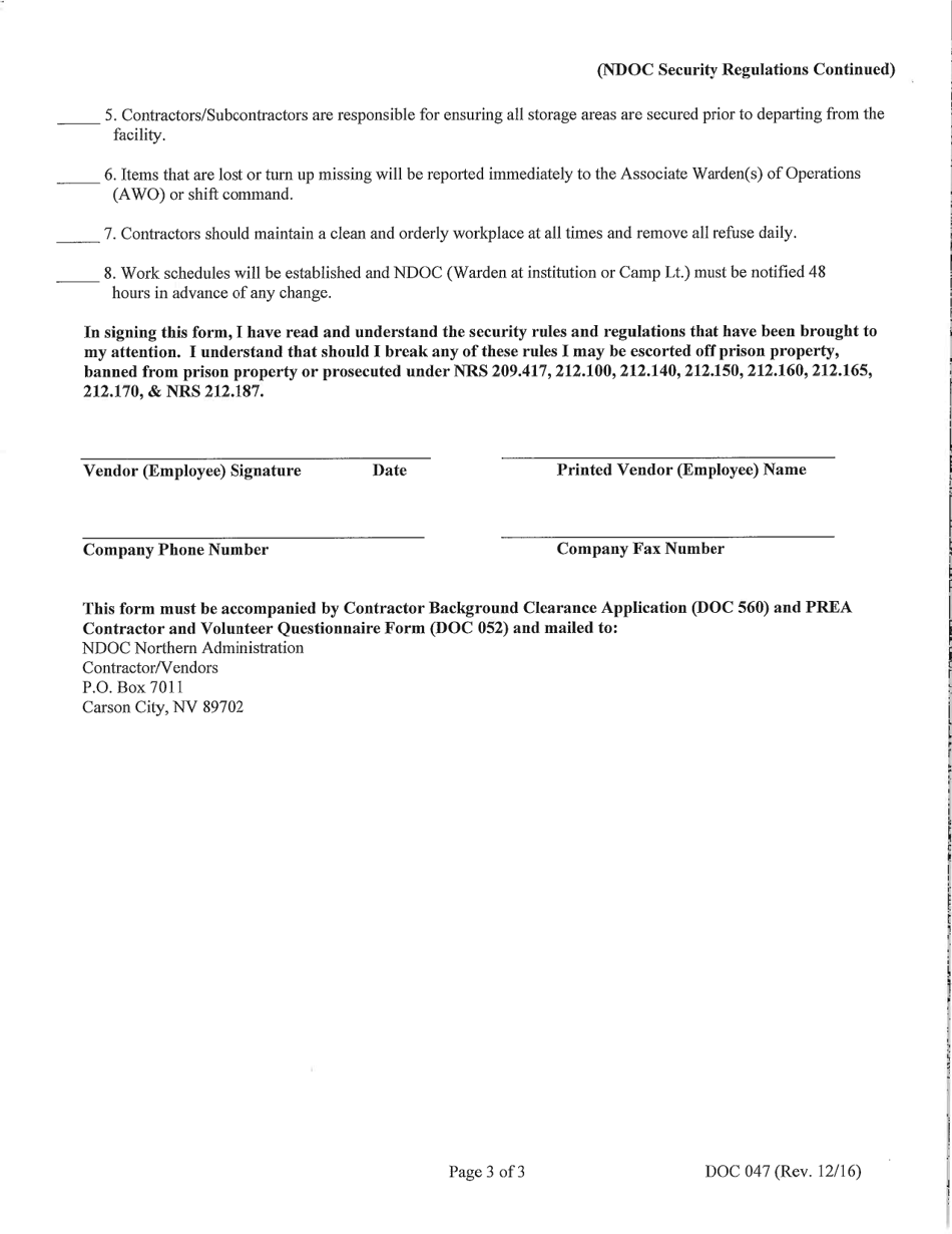 Form DOC047 Security Regulations Acknowledgement - Nevada, Page 3