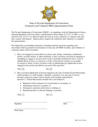 Form DOC1952 &quot;Contractor and Volunteer Prea Questionnaire Form&quot; - Nevada