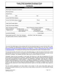 Foster Child Immediate Enrollment Form for Children in the Custody of a Nv County Child Welfare Agency - New Hampshire