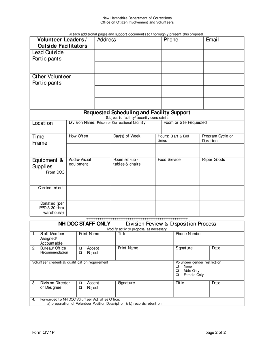 Form CIV1P Activity Proposal and Curriculum Review Process for Volunteer-Directed or Facilitated Program - New Hampshire, Page 2