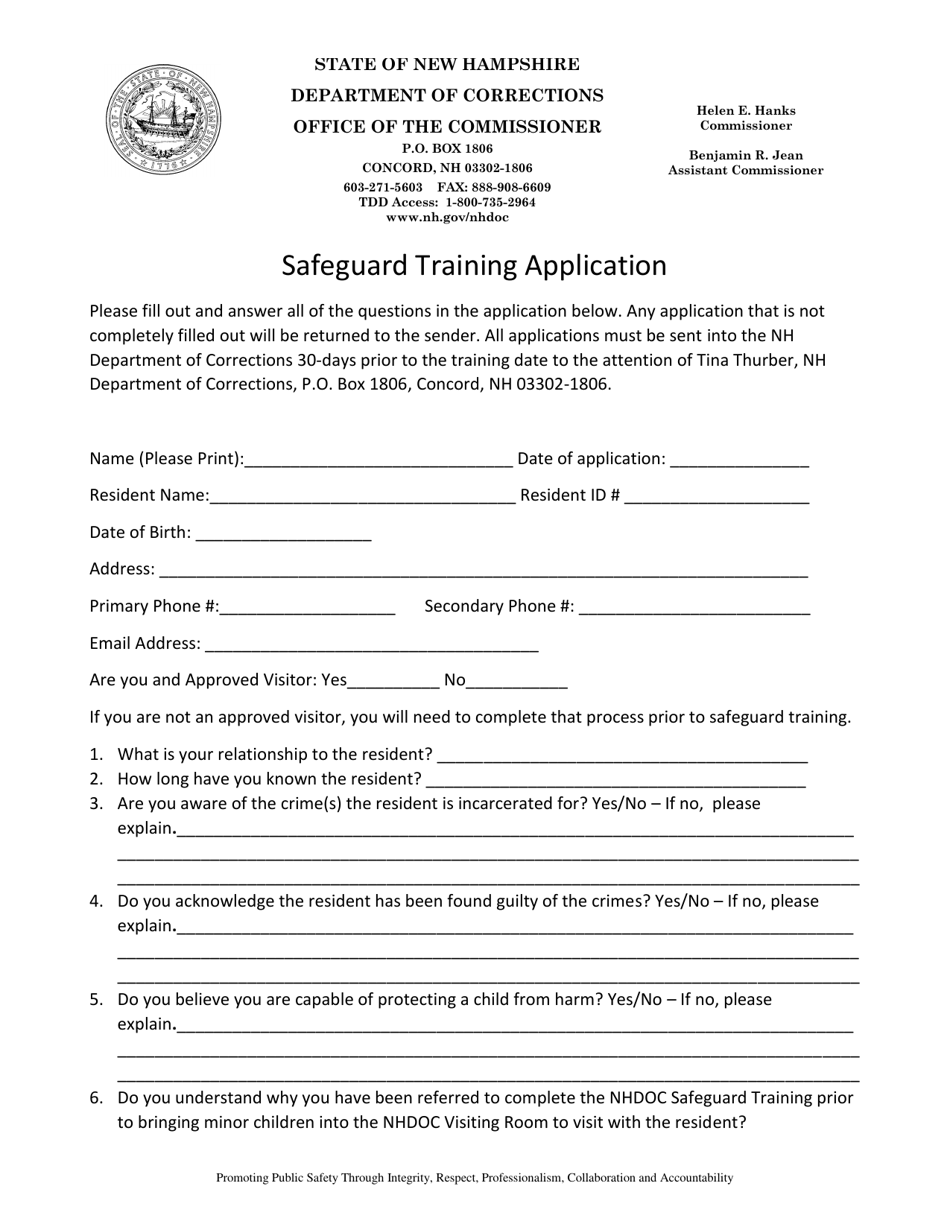 Safeguard Training Application - New Hampshire, Page 1