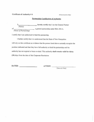 Document preview: Partnership Certification of Authority (General Partnership) - New Hampshire