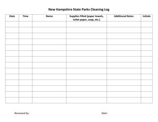 &quot;New Hampshire State Parks Cleaning Log&quot; - New Hampshire