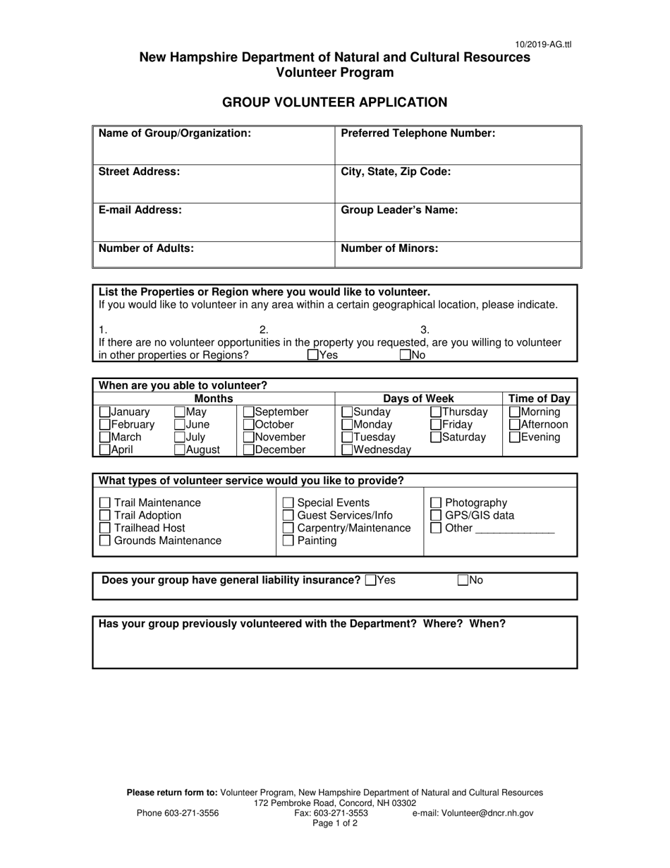 Group Volunteer Application - New Hampshire, Page 1