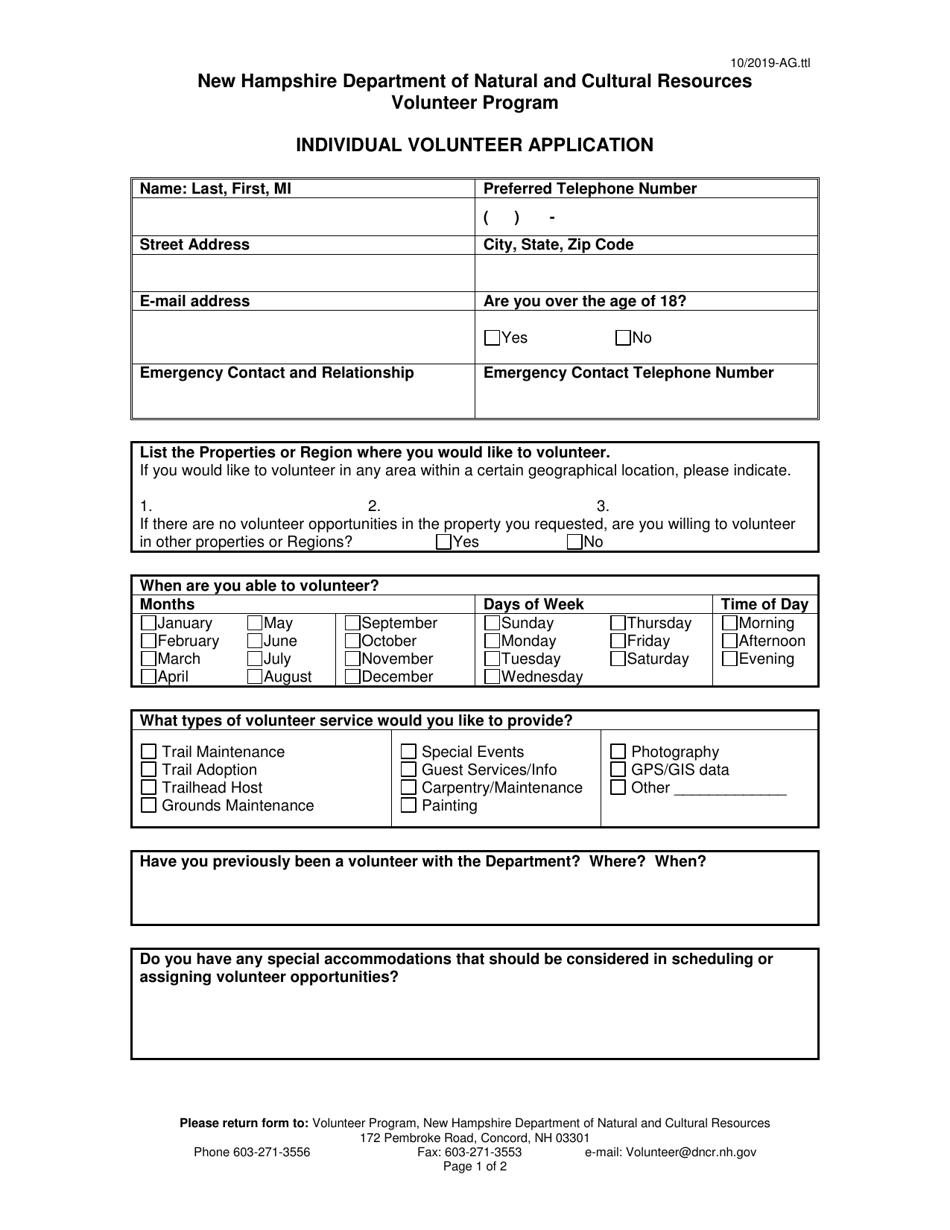Individual Volunteer Application - New Hampshire, Page 1
