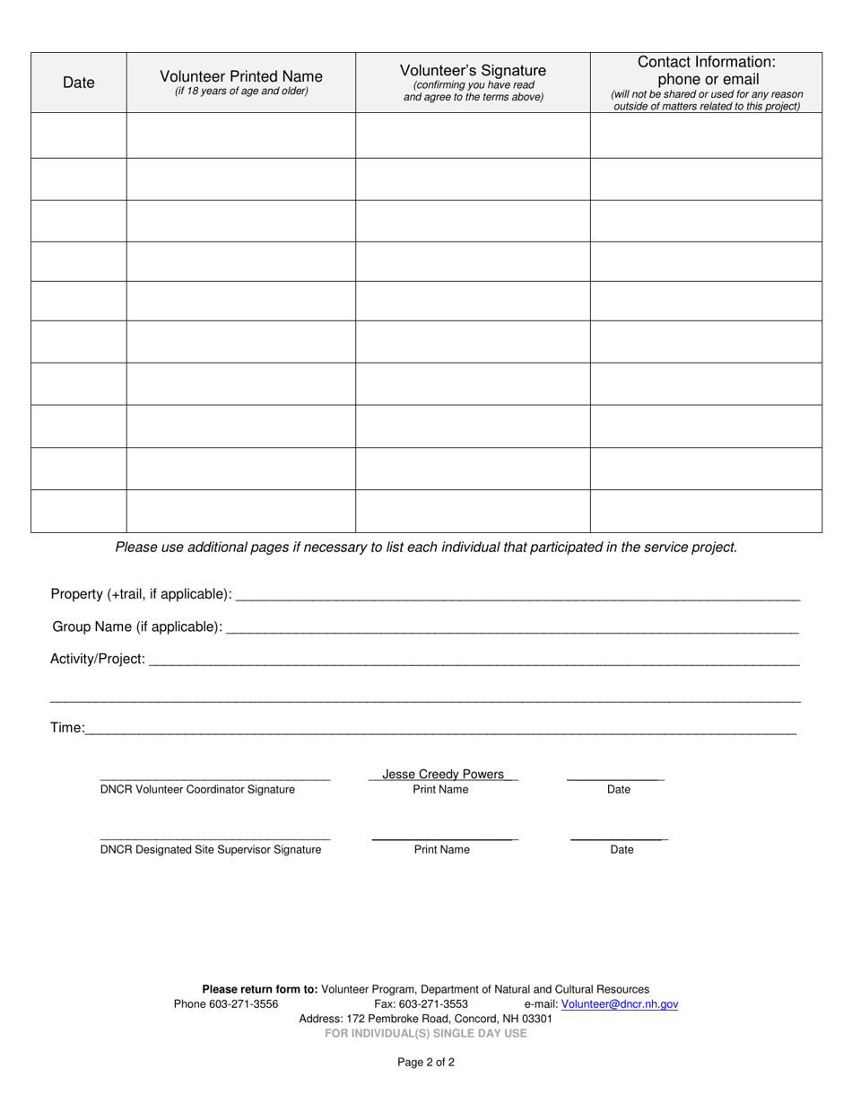 Single Day Volunteer Sign in - New Hampshire, Page 2