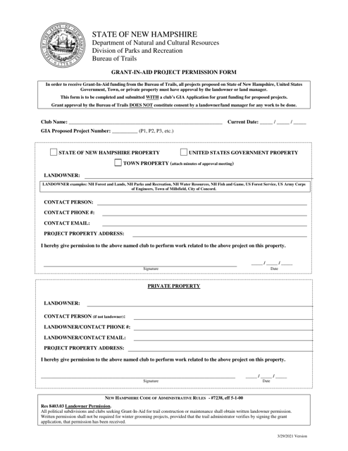 Grant-In-aid Project Permission Form - New Hampshire