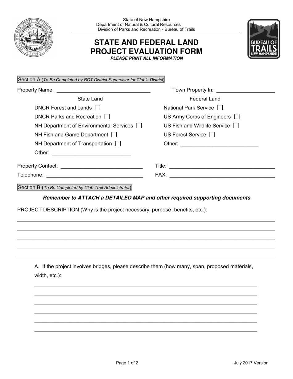 State and Federal Land Project Evaluation Form - New Hampshire, Page 1
