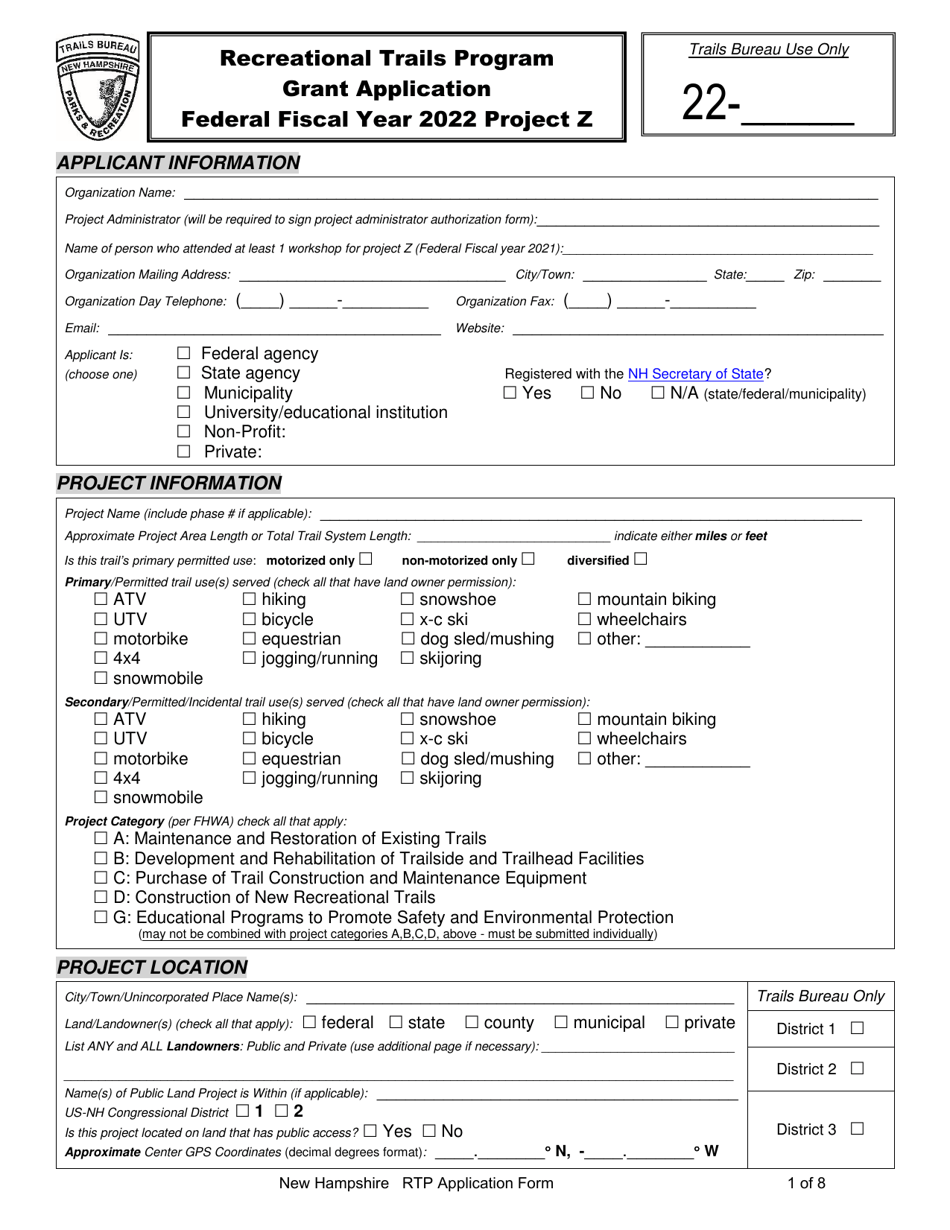 Recreational Trails Program Grant Application - New Hampshire, Page 1