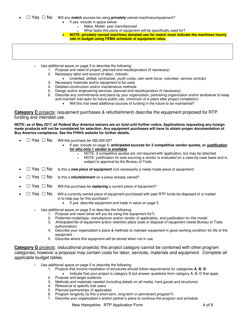 Recreational Trails Program Grant Application - New Hampshire, Page 4