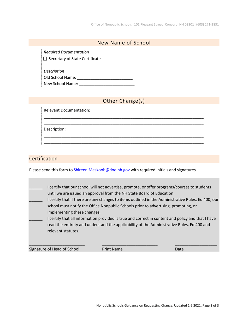 Nonpublic School Guidance on Requesting Change - New Hampshire, Page 3