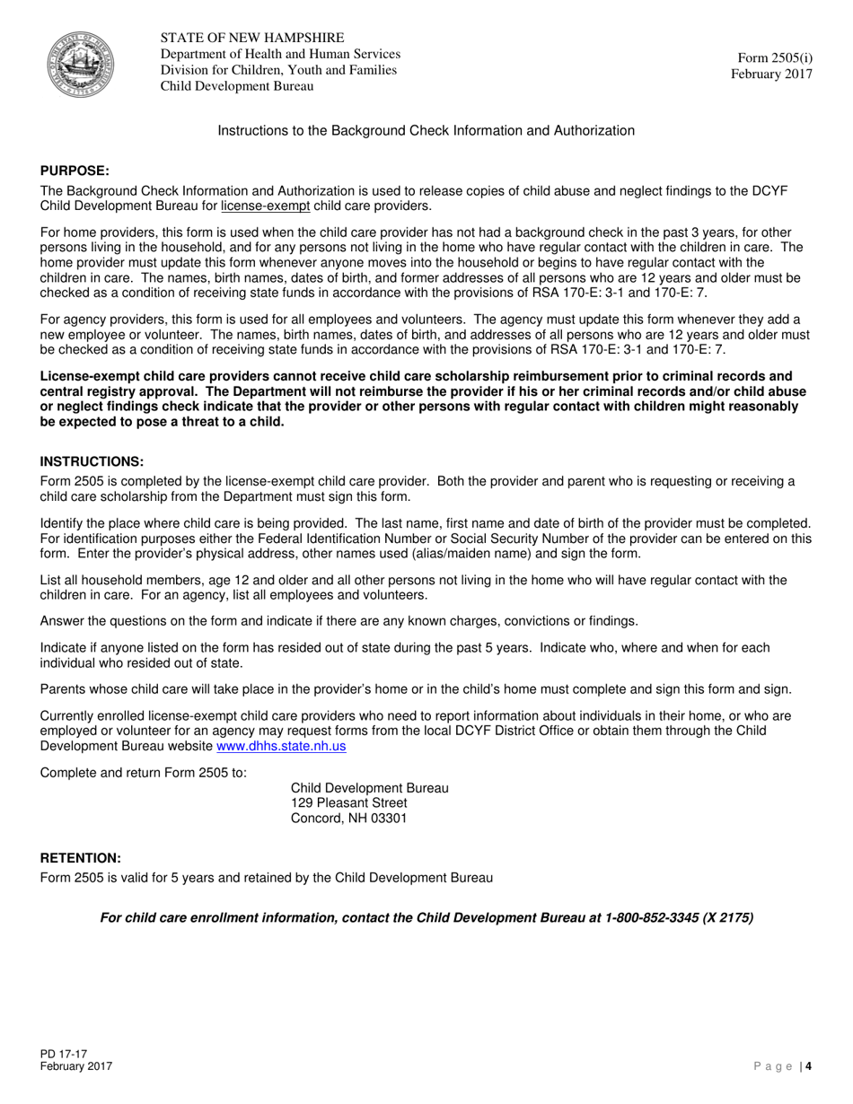 Form 2505 Background Check Information and Authorization - New Hampshire, Page 4