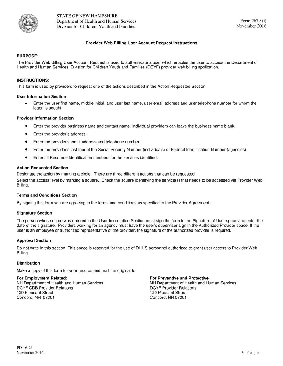 Form 2679 Provider Web Billing User Account Request - Create, Change or Terminate Account - New Hampshire, Page 3
