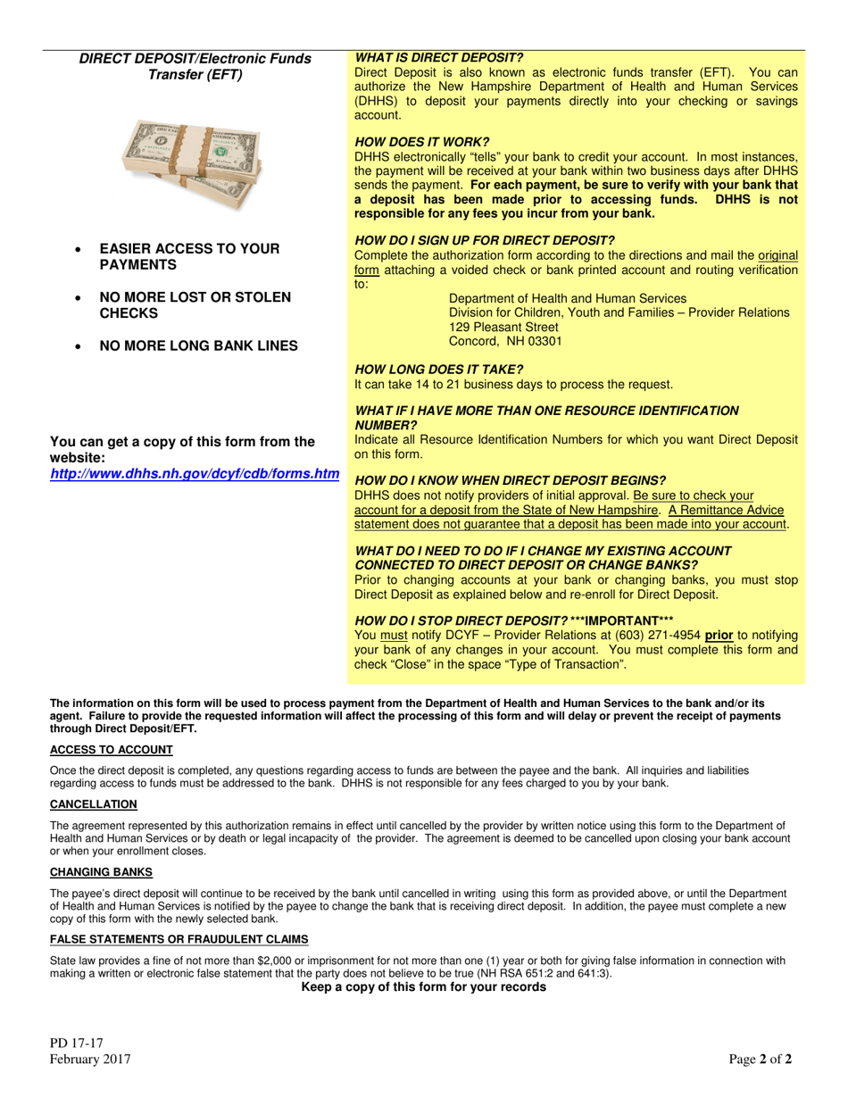 Form 2677 Direct Deposit / Electronic Funds Transfer (Eft) Authorization Agreement - New Hampshire, Page 2