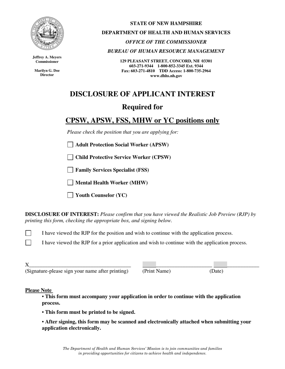 Disclosure of Applicant Interest - New Hampshire, Page 1