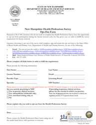 Document preview: New Hampshire Health Professions Survey Opt-Out Form - New Hampshire
